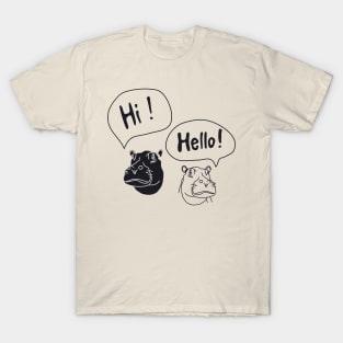 illustration of monochrome hippos greeting each other T-Shirt